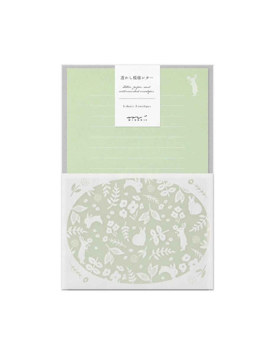 Lot de papier à lettre + enveloppes - Filigrane - Lapin - Midori