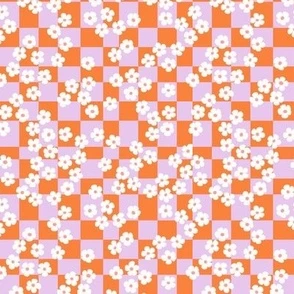 checkered daisies ditsy flower retro Fabric | Spoonflower