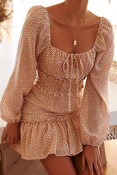 Small Square Floral Splicing   Mini Dress（Video）