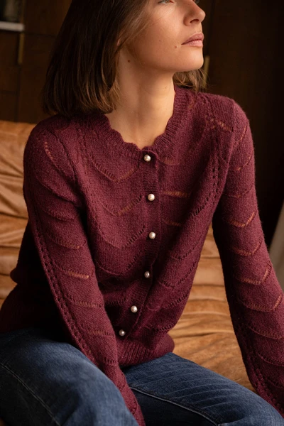 Gilet Maille Ajouree Et Boutons Perles - Prune - Boutique Libertie