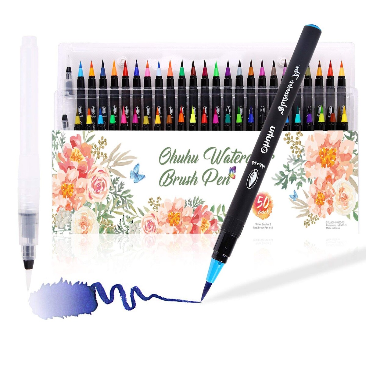 Ohuhu 48 Colors Water Based Drawing Brushes Marker, Water Soluble for Adult Coloring Books Manga Comic Calligraphy
