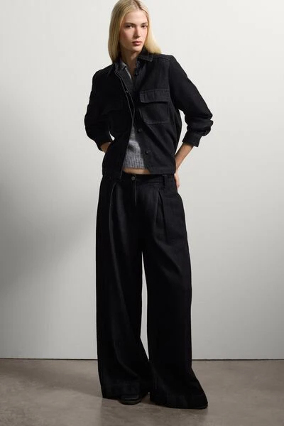 Nero Black Palazzo Cotton Blend Trousers | Stefanel