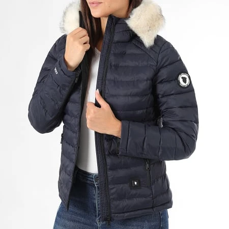 Doudoune Chauffante Capuche Femme Victoria Bleu Marine Blanc