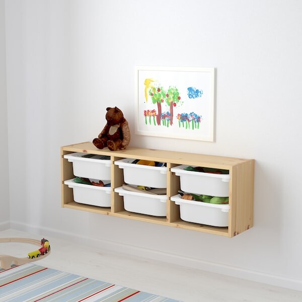 TROFAST Rangement mural - pin teinté blanc clair/blanc 93x21x30 cm