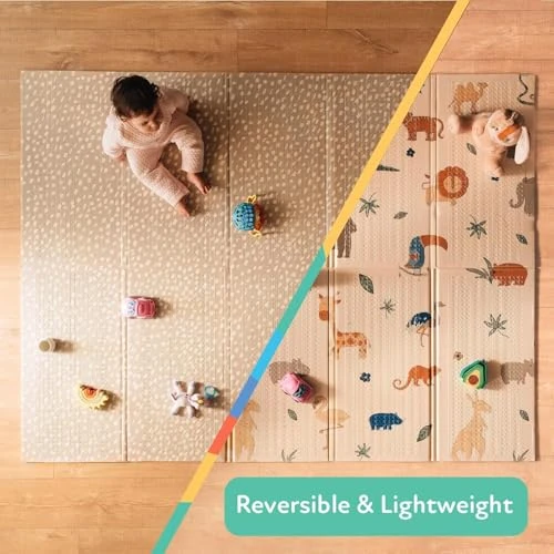 Nuby - Tapis d'Éveil Réversible - Tapis de Jeux Bébé Sécurisé - Léger et Pliable - Facile à Plier, Ranger et Transporter - avec Un Design Amusant - 200x150x1cm - Jeu Bébé 1 an et +