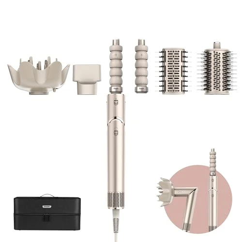 Shark FlexStyle 5-en-1 Air Styler &amp; Sèche-cheveux, Boucleurs Auto-Wrap, Brosse Plate, Brosse Ovale, Concentrateur, Diffuseur, Étui de Rangement, sans Dommage Thermique, Champagne HD446SLEU