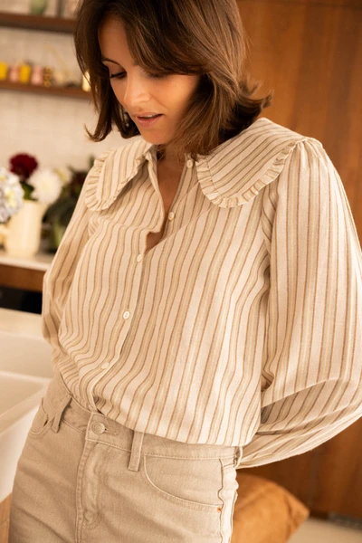 Chemise À Rayures Et Col Claudine - Beige - Boutique Libertie