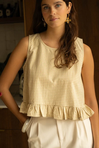 Top Vichy Sans Manches Été Femme - Beige - Boutique Libertie