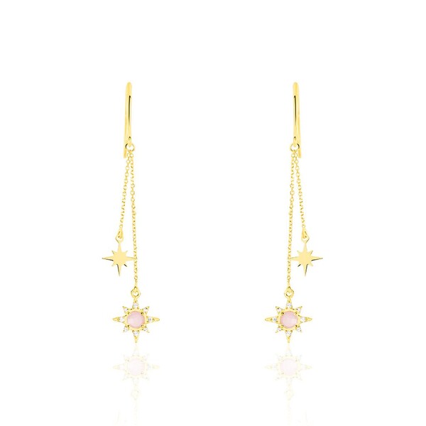 Boucles D'oreilles Pendantes Terrie Or Jaune Calcedoine Et Oxyde