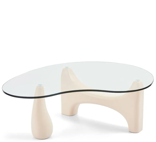ORWELL Table basse, Verre trempé & bois beige mat, L99