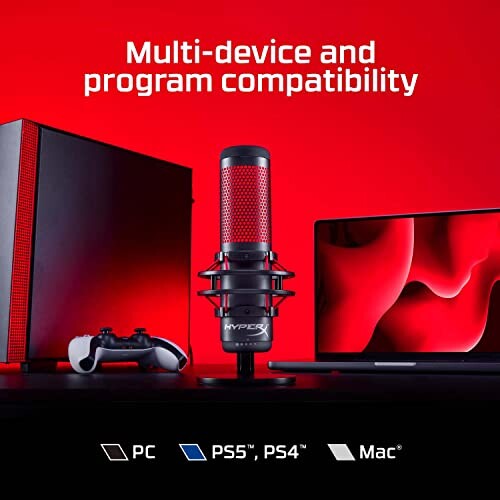 HyperX HX-MICQC-BK QuadCast - Micro Autonome Complet pour les streamers, créateurs de contenu et joueurs Noir