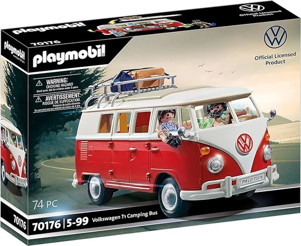 Playmobil 70176 Volkswagen T1 Combi - Le Mythique Camping-Car - Icône de Route - Entièrement équipé - Toit Amovible - avec Deux Personnages - Dès 5 Ans