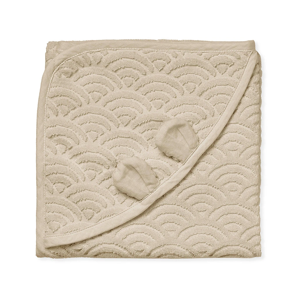 serviette de bain, Bébé, capuche avec oreilles - GOTS Amande