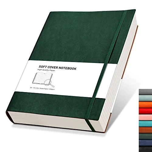 RETTACY Carnet de Notes Ligné B5 – Journal épais avec 320 pages numérotées, 1 poche arrière et couverture souple de haute qualité, pour femmes et hommes, au bureau ou à l'école, 19 x 25 cm - Vert
