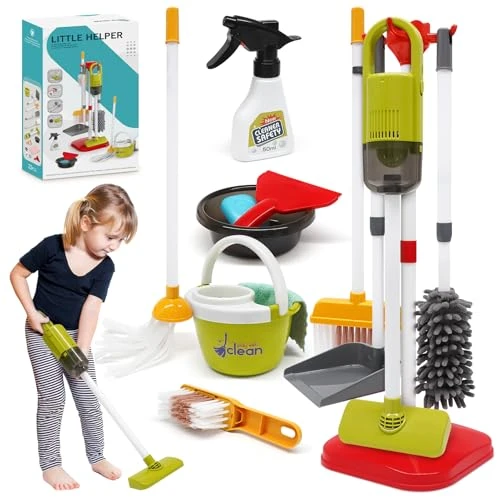 Dreamon Aspirateur Enfant Qui Aspire Vraiment, 14 Pièces Kit Menage Enfant, Aspirateur Jouet 15 × 56 cm, Jouet pour Enfants à partir de 3 Ans