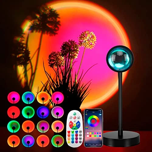ZTWLEED Sunset Lamp avec APP Contrôle Intelligent,Modes 16 Couleurs lampe coucher de soleil,Synchronisation Musique Couleurs Sunset Projection Lamp,Lampe Soleil Photographie et décoration Cadeau
