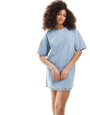 ASOS DESIGN - Robe t-shirt en denim - Bleu délavé moyen | ASOS