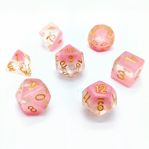Cherry Blossom Dice Set | Glitter Polyhedral Dice Set | Dungeons and Dragons | Pathfinder | Role Playing Dice | RPG | Gift for Geeks