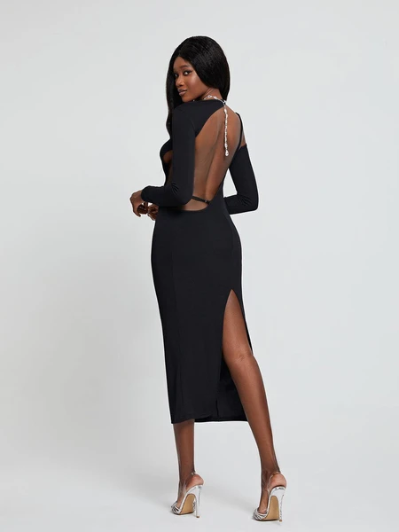 Dove Long Sleeve Backless Midi Dress