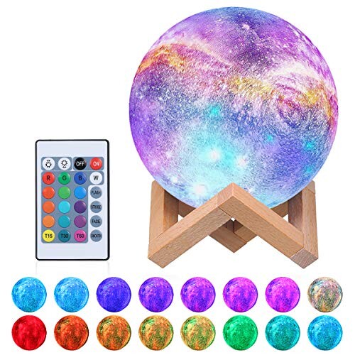Lampe Lune 3D, Tomshine Veilleuse LED Lampe Luna Tactile 16 Couleurs avec Télécommande 15CM Moon Lamp USB Rechargeable pour Chambre Salon Café Cadeau Anniversaire Noël