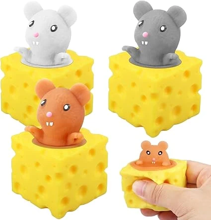 3 pièces Jouets Anti-Stress pour Souris au Fromage, Jouets Anti-Stress pour Enfants, Jouets Anti-Stress pour Souris de Simulation, Jouets à Presser Souples, Coupes pour Souris au Fromage