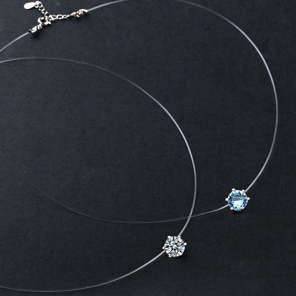 1.82€ 51% de réduction|Collier ras du cou avec pendentif en cristal, élément autrichien, ligne de pêche transparente, bijoux à la mode pour femmes, cadeaux de saint valentin | AliExpress