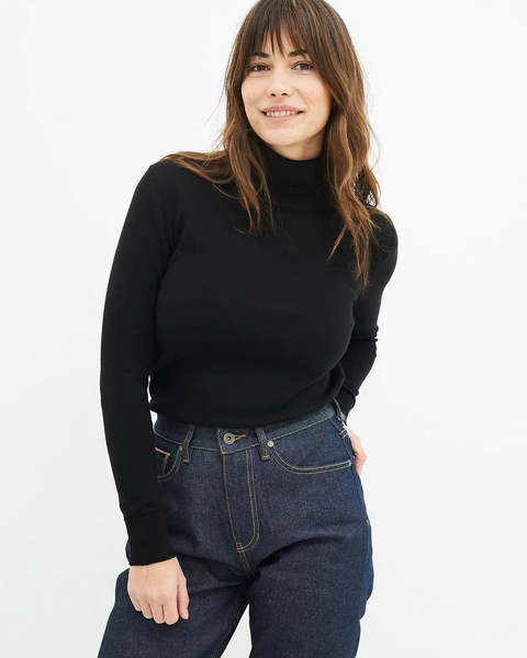 Pull col roulé en coton bio | noir "rachel turtleneck - jet black" Kuyichi
