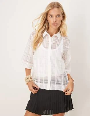 VILA - Chemise à carreaux à détail transparent - Blanc cassé