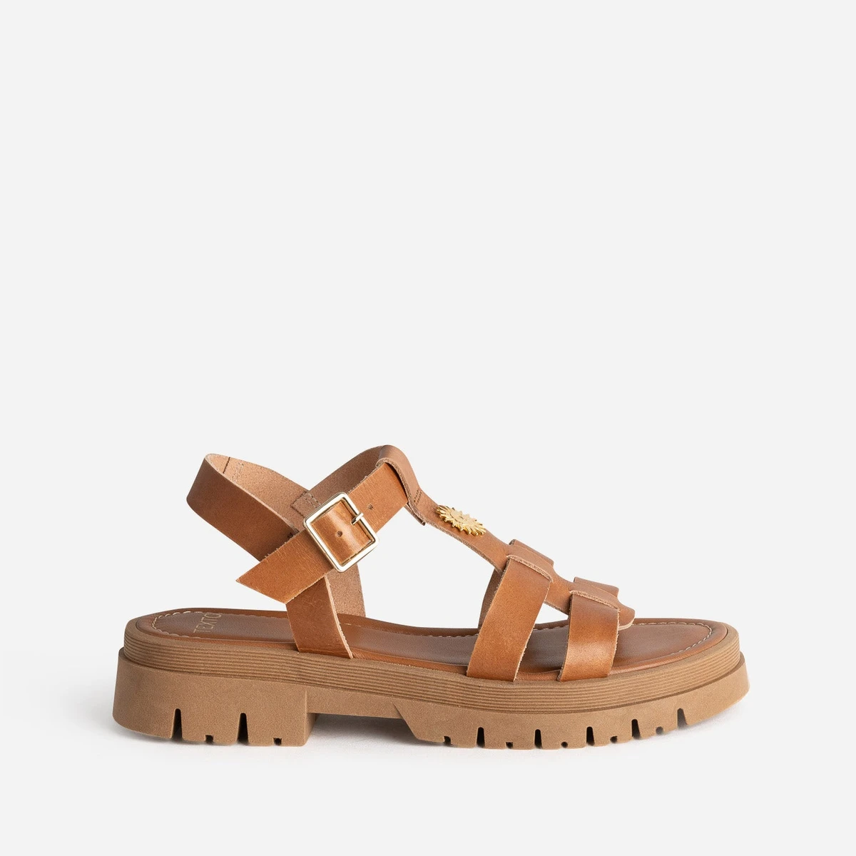 Sandale TEXTO camel cuir décor soleil