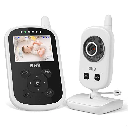 GHB Babyphone Caméra Bébé Moniteur 2,4 inches LCD Babyphone Vidéo Bébé Surveillance 2,4 GHz Capteur de Température Communication Bidirectionnelle Vision Nocturne 480p