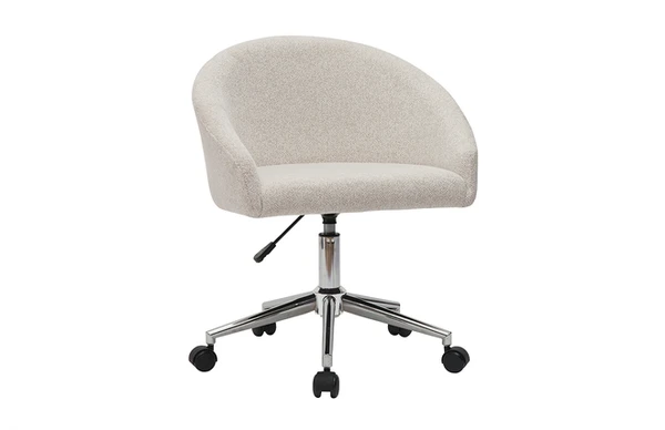 Chaise de bureau à roulettes design en tissu velours chenille beige et acier chromé RAVEN
