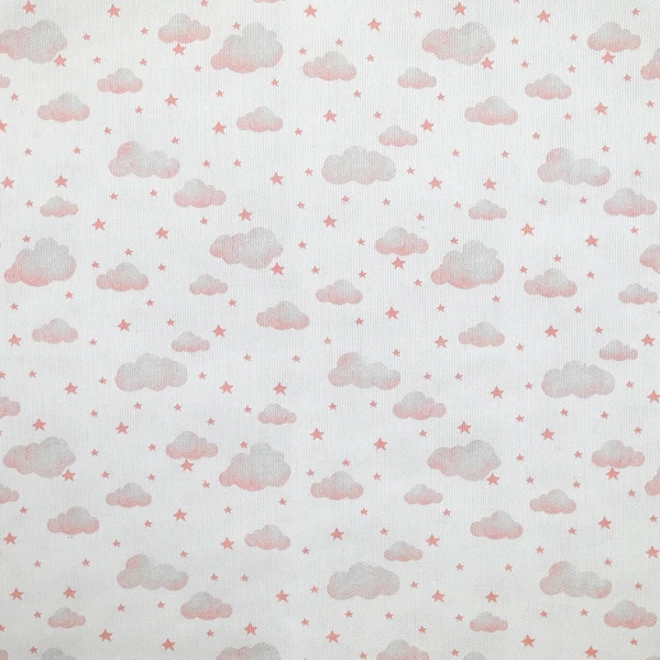 Piqué de coton imprimé nuage et étoile rose