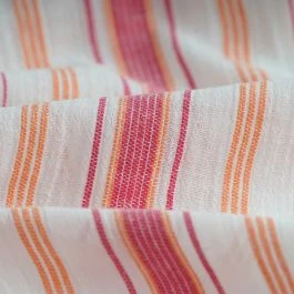 Tissu crêpe coton rayures rouge orange blanc
