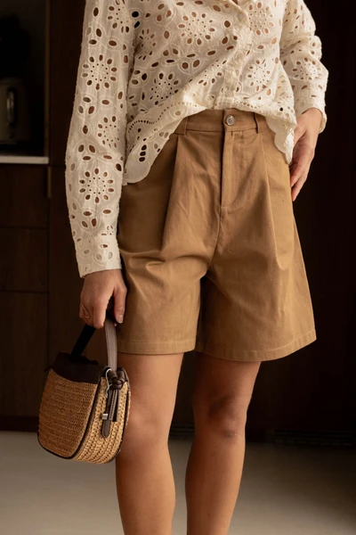 Short Long À Pinces - Camel - Boutique Libertie