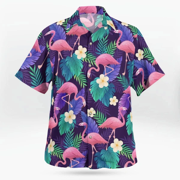 Pink and Violet Forest Flamingo Pattern Hawaiian Shirt - Tropi Hawaiian Shirts