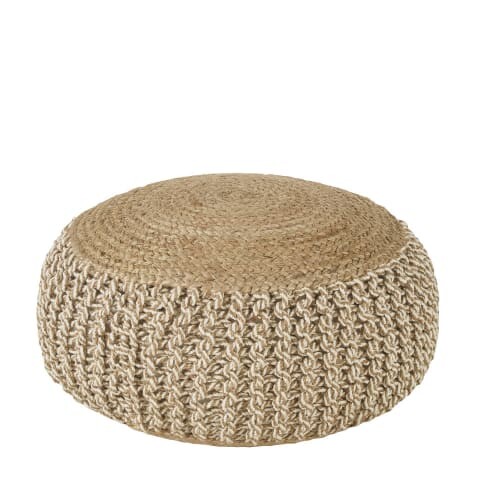Pouf tressé en jute et coton marron et écru | Maisons du Monde