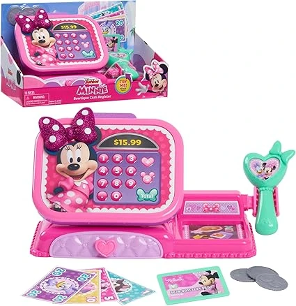 Just Play Caisse enregistreuse Minnie Mouse de Disney Junior avec Fonctions sonores, Jeux d’Imitation et déguisements, Jouets pour Enfants de 3 Ans et Plus