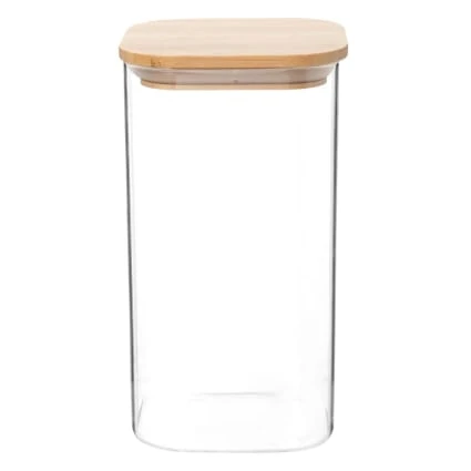 Bocal carré en verre et bambou H19