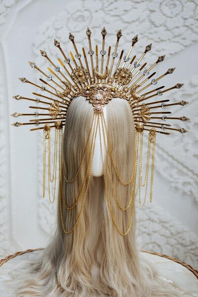 🌞✨💝🌟Gold Halo crown, Glitter Halo Headpiece, Halo headpiece, Met Gala Crown, Sunburst Crown, Zip Tie Crown, Mary Crown, Gold halo Headband, Halo