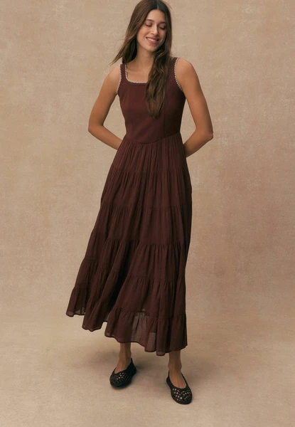 Next REGULAR FIT - SLEEVELESS SQUARE NECK - Robe longue - chocolate brown/marron - ZALANDO.FR