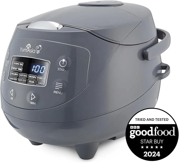 Yum Asia Panda Mini cuiseur à riz avec bol en céramique Ninja et logique floue avancée (3,5 tasses, 0,63 litre) 4 fonctions de cuisson du riz, 4 fonctions multicuiseur, 220-240V (Cobalt Grey)