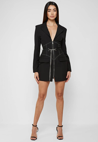 Robe Blazer Corset avec chaîne - Noir