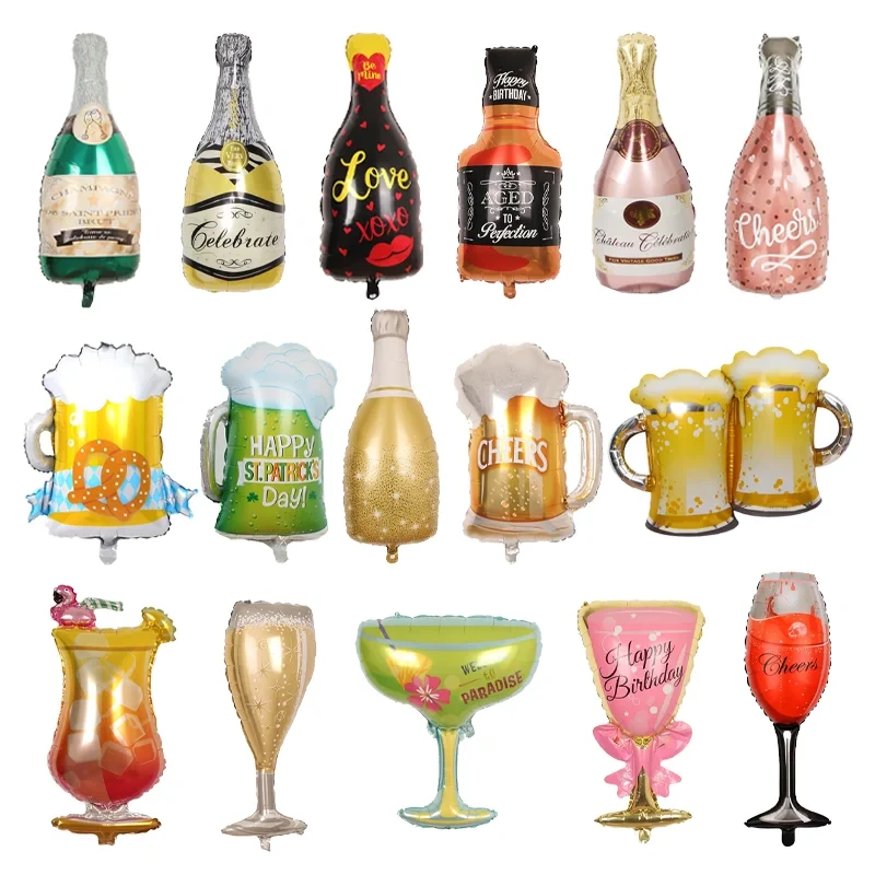 Ballons en aluminium pour bouteille de vin, bar, banquet, fête d'anniversaire, ballon gobelet à vin, fête de Léon, décoration des travailleurs de mariage - AliExpress 15