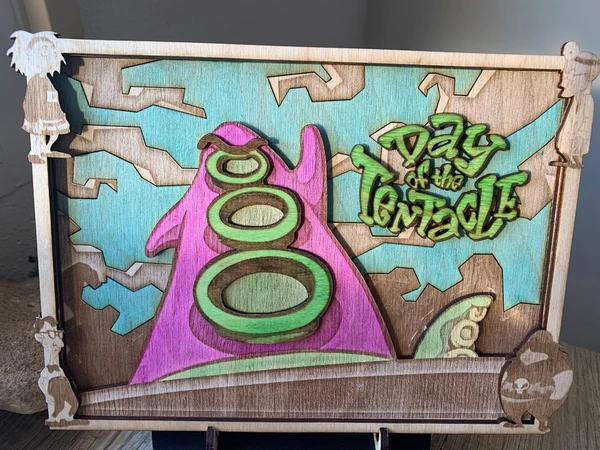 Day of the tentacle shadow box wood, day of the tentacle diorama 3D, classic games shadow box diorama