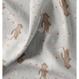 Tissu cretonne imprimé petit ourson à la ferme multico