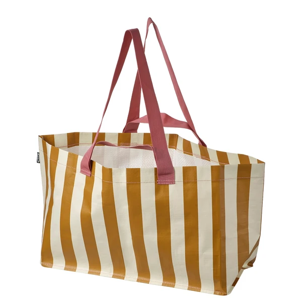 SÄCKKÄRRA Sac courses - blanc cassé/jaune-brun/rayé 18x45x28 cm/22 l