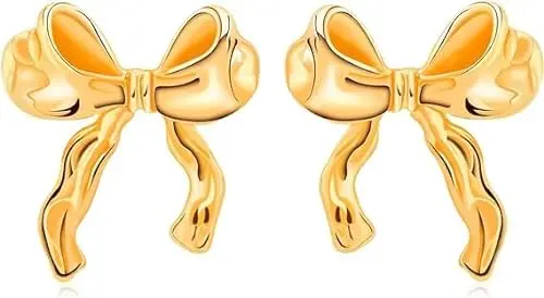 Boucles d'oreilles en forme de nœud, boucles d'oreilles à tige en ruban doré et argenté, boucles d'oreilles classiques pour femmes et filles, pour Noël, la Saint-Valentin (Or)