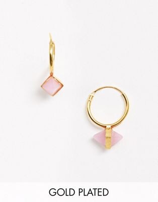 ASOS DESIGN - Créoles en argent massif avec plaqué or et éclat de pierre imitation quartz rose | ASOS