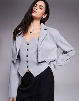 ASOS DESIGN - Blazer court d'ensemble en tissu brossé - Gris
