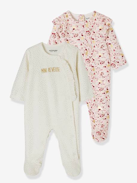 Lot de 2 pyjamas dors bien b b en velours lot ivoire Vertbaudet